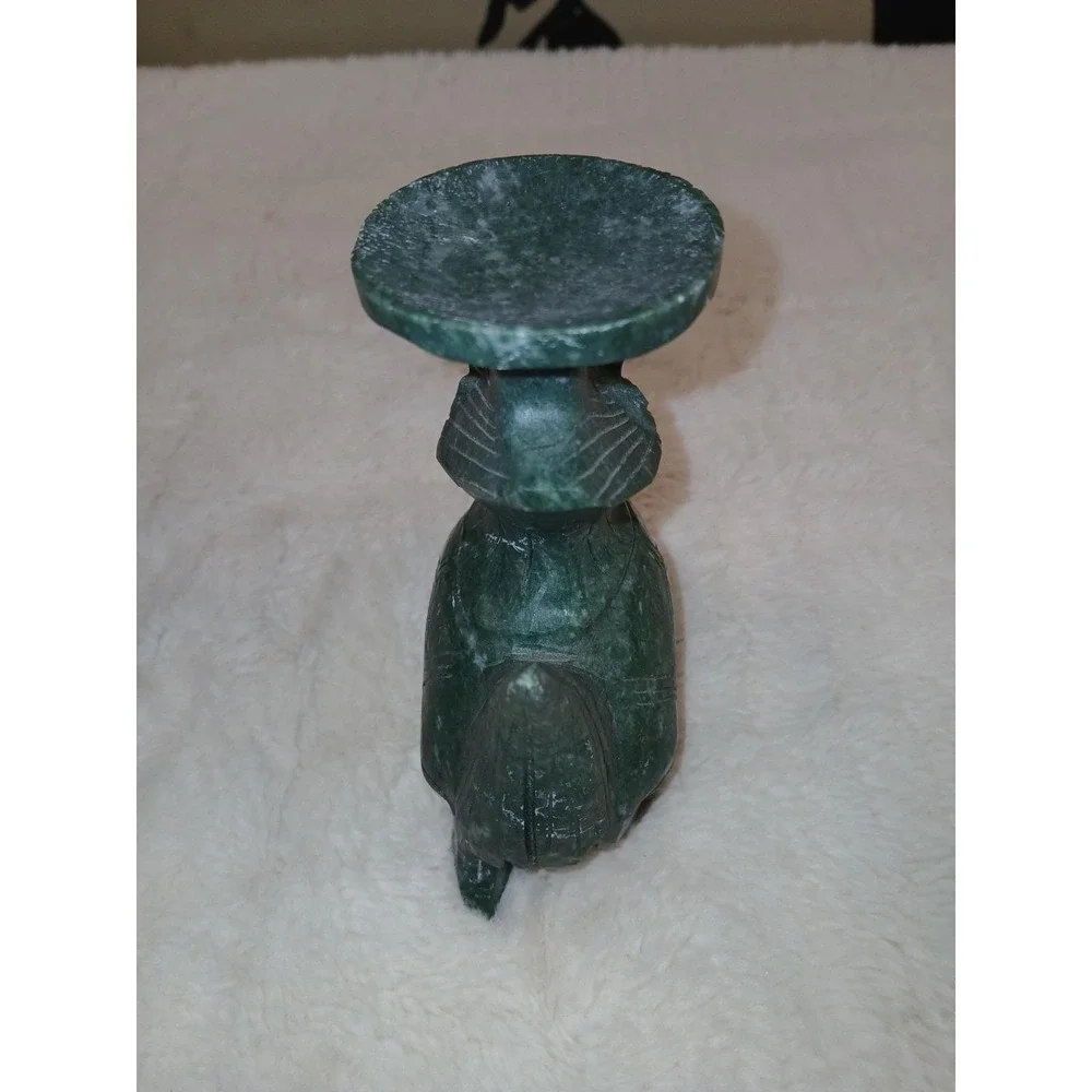 Vintage Chinese Hand-Carved Green Stone Dragon Turtle Candle Holder /‎ Incens